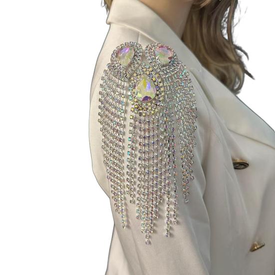 Эполет с бахромой и стразами, эполет-капля на плечо, сверкающий эполет с кисточками, аксессуар для костюмированной вечеринки, сценического выступления