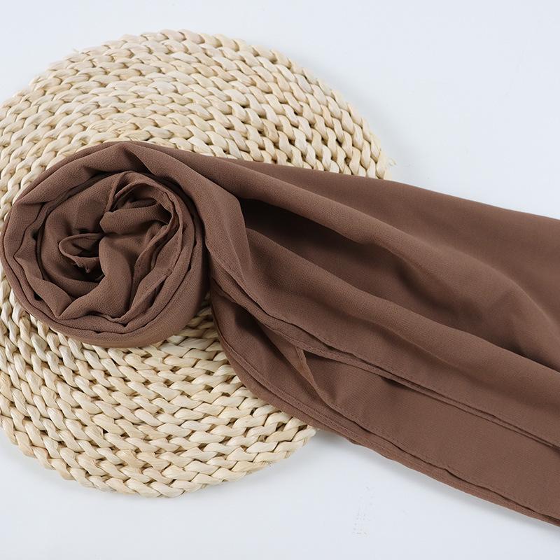 Women's Solid Color Pearl Chiffon Bubble Scarf, Long Silk Headscarf, 70x180cm, Middle Eastern Style