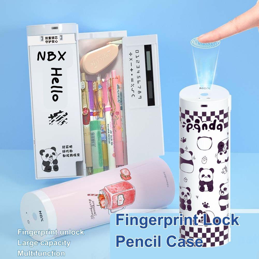 NBX Pencil Cases Fingerprint Password Lock Pencil Case Organizer Double Layer Cylindrical Cute Pen