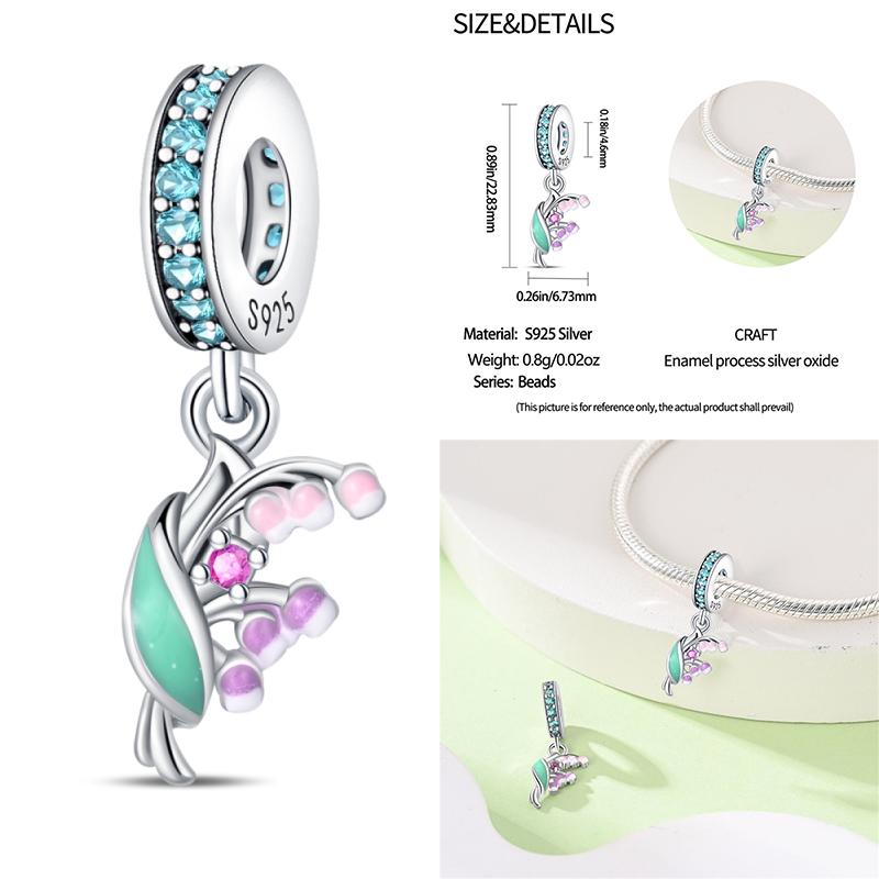 Copper Lavender Tulips Pansy Iris Charm Beads Colorful Flower Dangle Fit Original Bracelet Diy Jewelry Gift