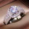 Simulation Diamond Ring, Luxury Full Set With Double-Layer Square Super Flash Zircon Platinum-Plated Jewelry.