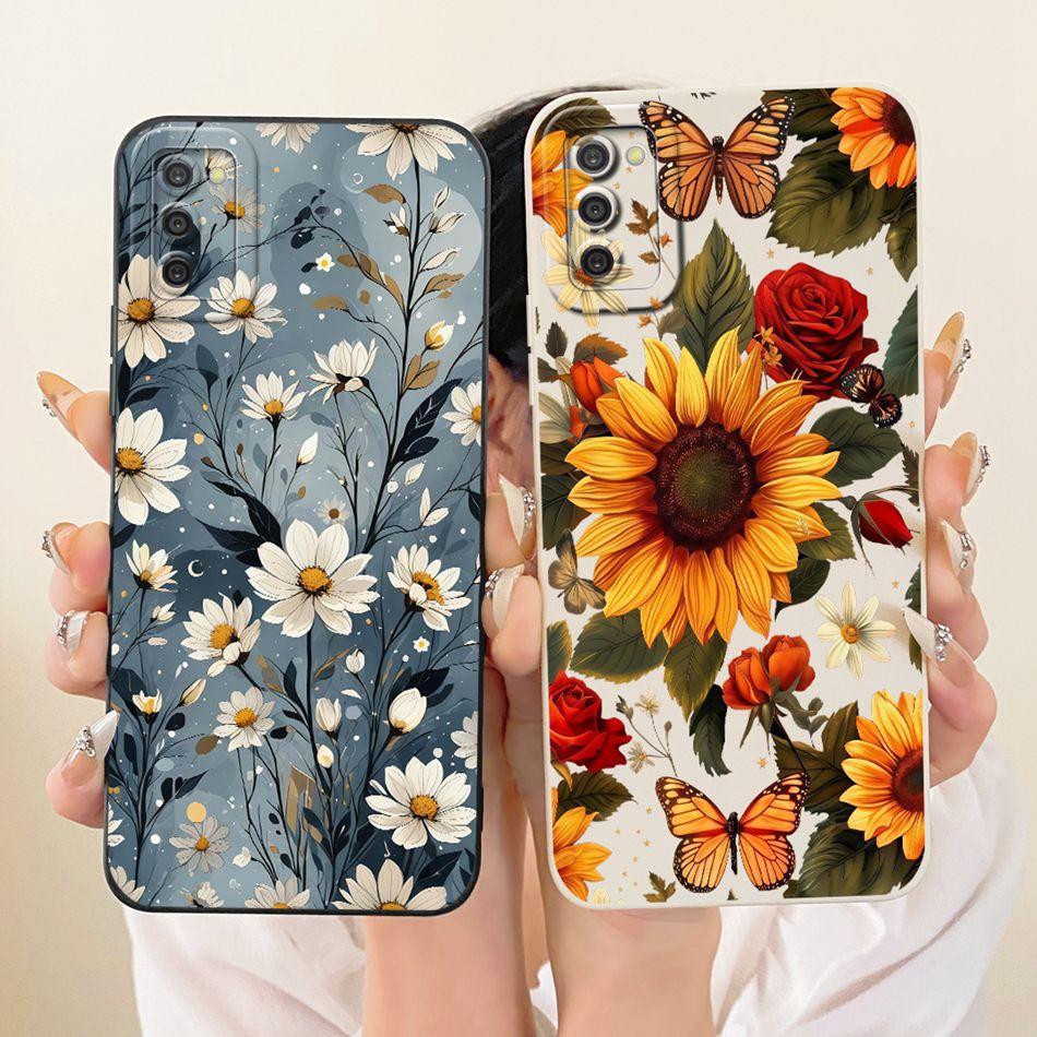 For Samsung Galaxy A03s Cute Cat Flower Cartoon Phone Case For Samsung A03S SM-A037G Shockproof Soft Silicone Covers Bumpers