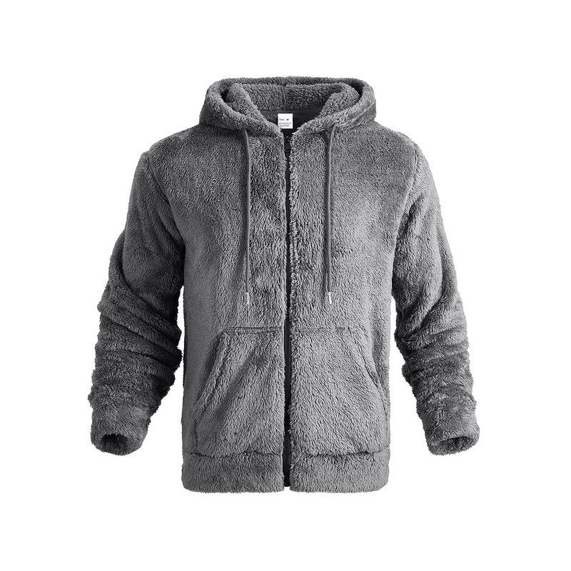 Winter Men's Thick Warm Double-sided Fleece Jacket Zipper Loose Cardigan Casual Hooded Jacket