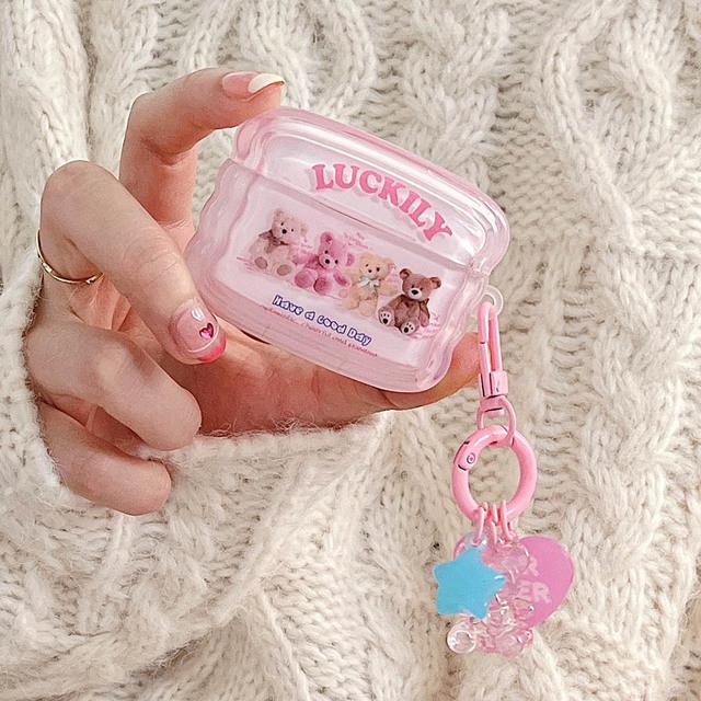 Чехол для наушников INS Heart Windmil для AirPods AirPod 2 3, чехол с милым медведем и разноцветными бусинами, подвеска, мягкий силиконовый чехол для AirPods Pro