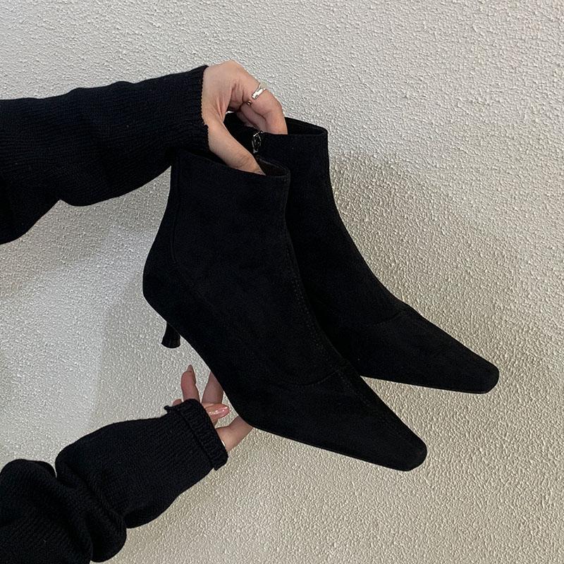 Fashion Fashion Modern Ladies Ankle Boots With Low Heel Shoes Footwear Flock Women Short Boots Zippers Shoes Female Pumps