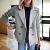 Yousheng Women Coat Knitted Sleeves Patchwork Double-breasted Turn-down Collar Loose Suit Jacket Formal Business Style Sweater Coat