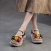 Johnature Retro Flower Peep Toe Platform Sandals Breathable Genuine Leather Versatile Women's Shoes