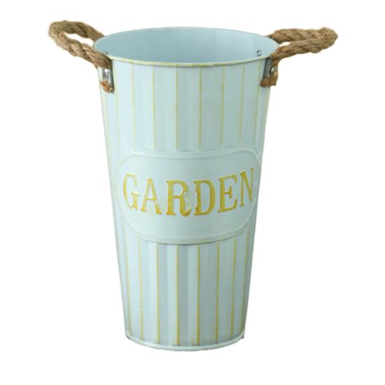 Глубокое ведро-ваза Оцинкованное железное ведро для цветов с веревочными ручками Ретро фермерская ваза для домашней цветочной композиции