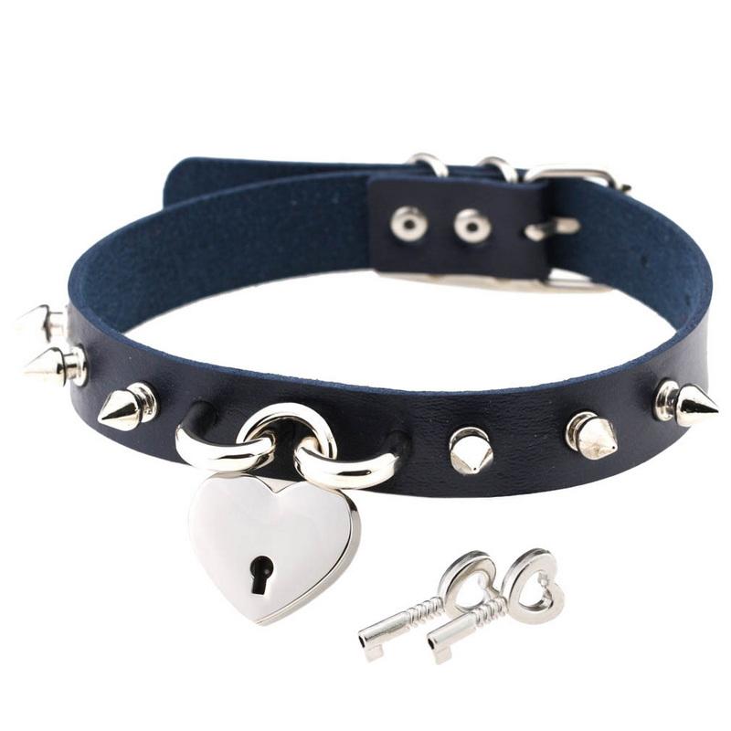 Ожерелье-колье с воротником, открывающееся сердце любовника, замок с замком, подвески из искусственной кожи, панк, готическая Лолита, воротник, ожерелья, готические украшения, Валентина, пара