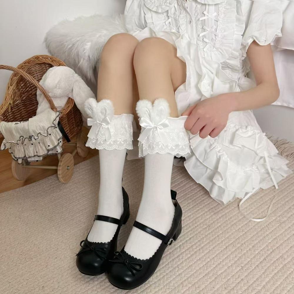 Summer Bow Lolita Socks Double Layer Lace Short Socks College Style Middle Socks Women Girls