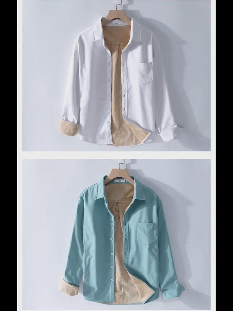 Men's Warm Long-Sleeve Velvet Shirt for Autumn and Winter (Style 9307)