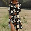 Long  Sleeve Dress For Women Casual Loose Fit Print Dress With Pockets
