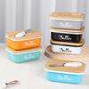 Practical Airtight Butter Dish Rectangular With Spatula Butter Storage Container Bamboo Cover Iron Butter Keeper Bread
