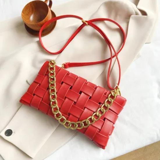 Weave Women's Clutches Chain Design Shoulder Bags Small PU Leather Crossbody Bags For Women Luxury Handbag Ladies Sling Bag