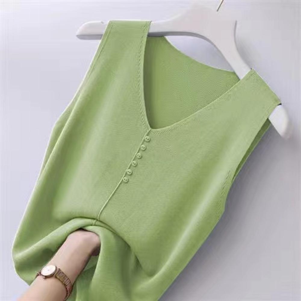 Новая модная летняя женская рубашка большого размера без рукавов из ледяного шелка, свободная короткая рубашка с v-образным вырезом, топ, жилет