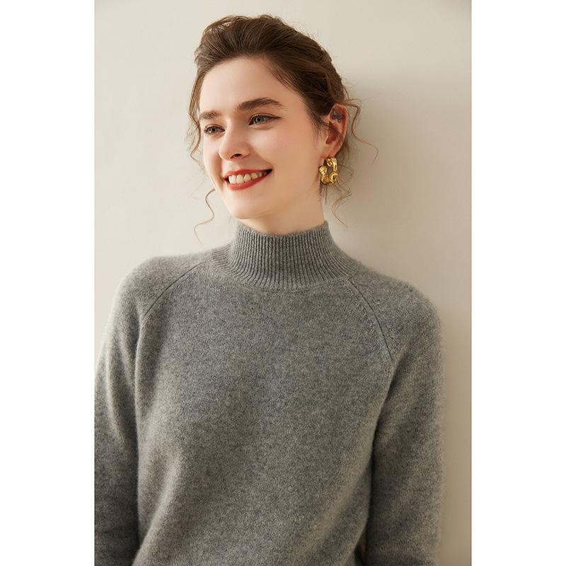 Женский свитер из мягкого кашемира - Плотный, с полувысоким воротником, свободного кроя, однотонный, в повседневном стиле для осени и зимы