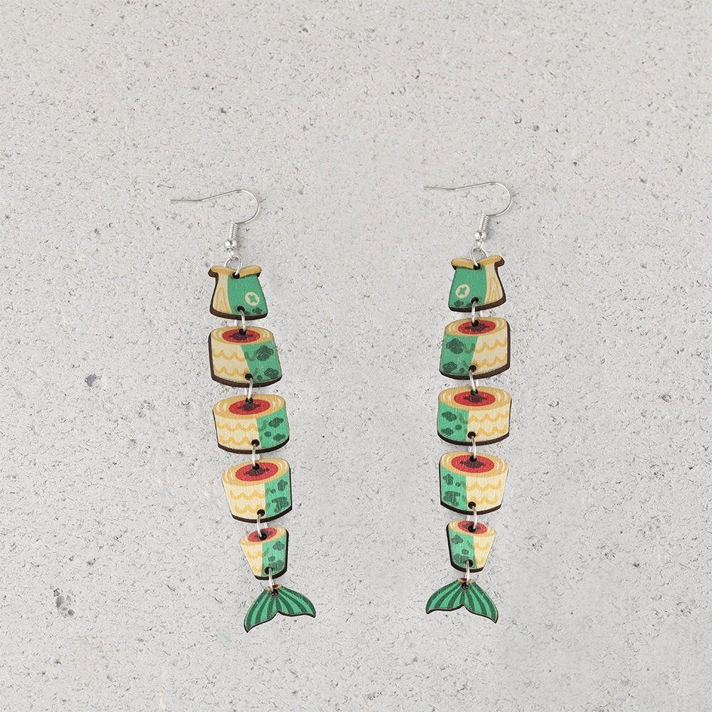 5Pairs Hook Piercing Salmon Fish Earrings Multi Segment Beach Drop Earrings Girls