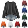 Women's Fashionable Solid Color Round Neck Long Sleeved Sports Casual Pullover Sweatshirt Top