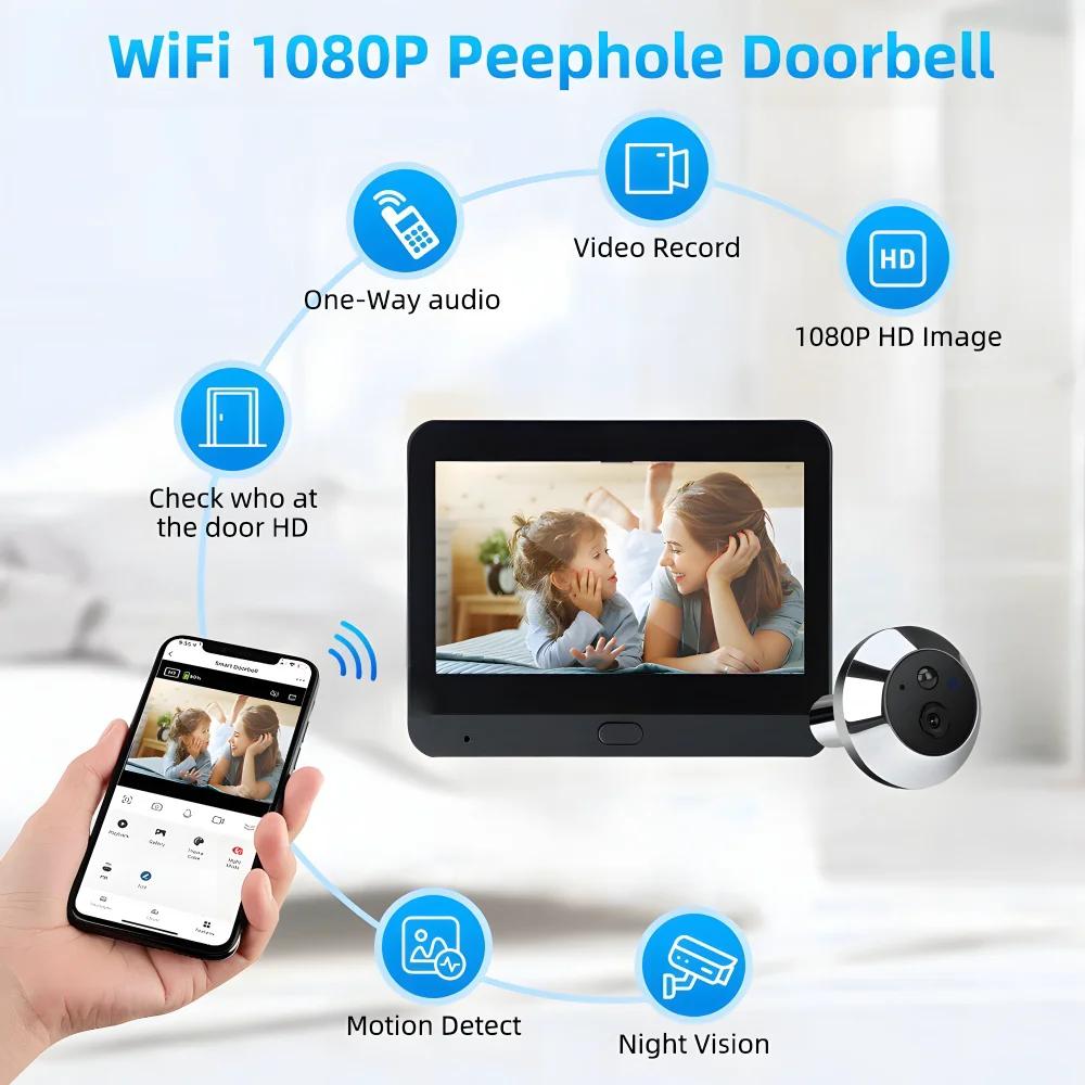 1080P Tuya Smart 2.4G WIFI цифровой дверной глазок 4,3-дюймовый цифровой беспроводной дверной звонок камера дверной глазок безопасности