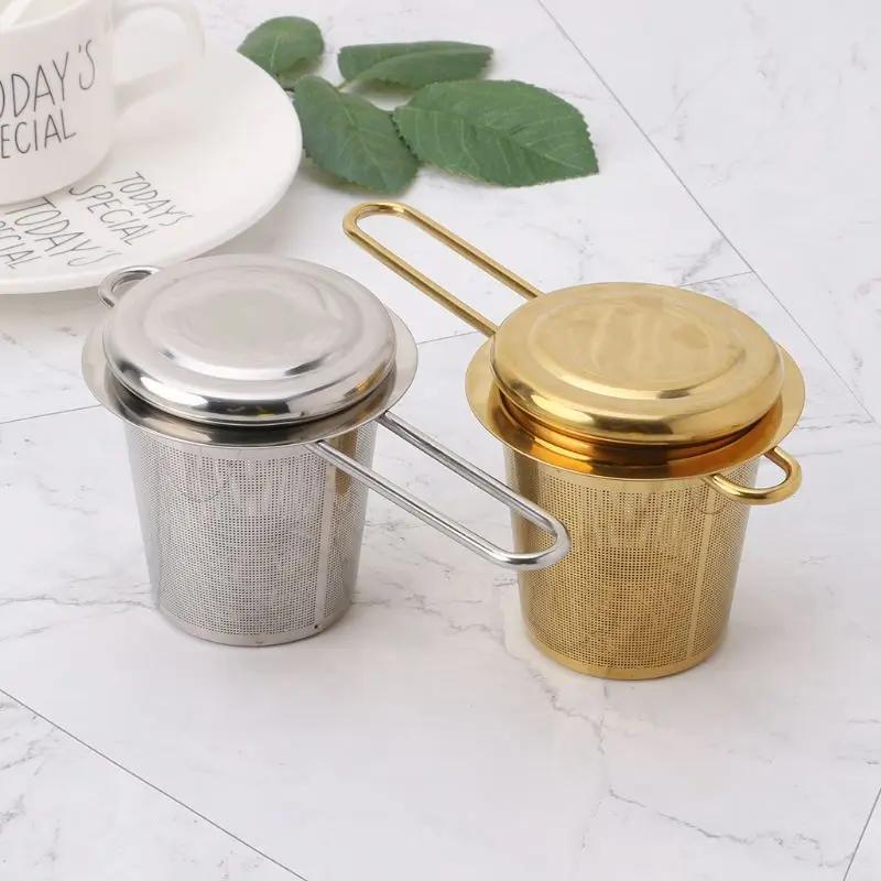 Reusable Mesh Tea Infuser Stainless Steel Strainer Loose Leaf Teapot Spice Filter With Lid Cups Kitchen Accessories