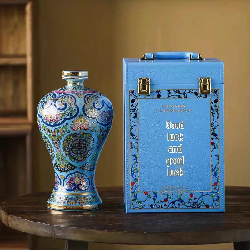 Изысканный орнамент-кувшин для вина с эмалью cloisonне в стиле «Фамиль Роуз», вместимостью 1 цзинь/5 цзиней