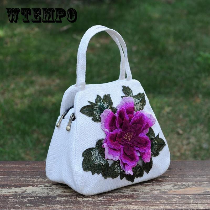 Ethnic Style Women's Printed Canvas Embroidered Tote Cotton Canvas Cell Phone Handbag Hundred Square Bag To High Quality Elegant Handbags