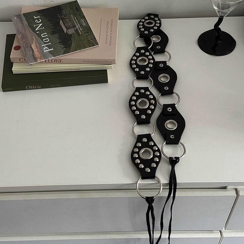 Универсальный кожаный ремень с заклепками Винтажный джинсовый ремень Женский панк пояс