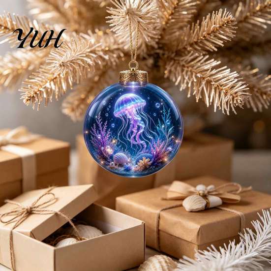 Unique Sea Life Christmas Presents Ocean Ball Ornament, Clear Acrylic Light-Up Creative Tree Accents Hanging Decoration for Xmas Tree, Holiday