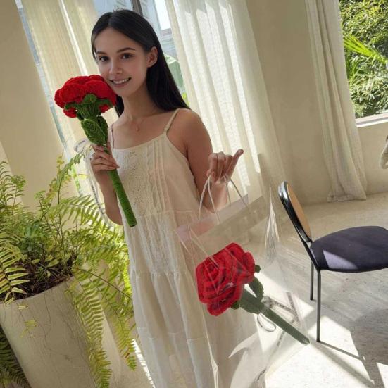 Большой вязаный крючком цветок Ручная работа Вязаный крючком букет из роз/подсолнухов Искусственный вязаный цветок Подарок на день рождения, годовщину для матери, жены, подруги