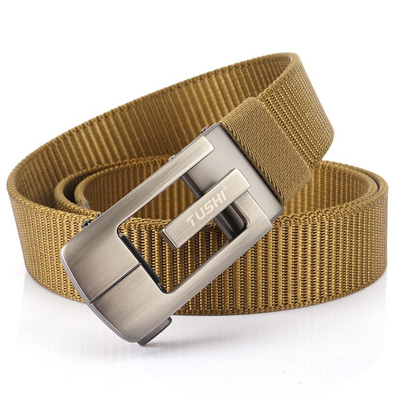 Новый мужской ремень для поездок на работу с автоматической пряжкой из нейлона, универсальный двухслойный толстый ремень для отдыха на природе