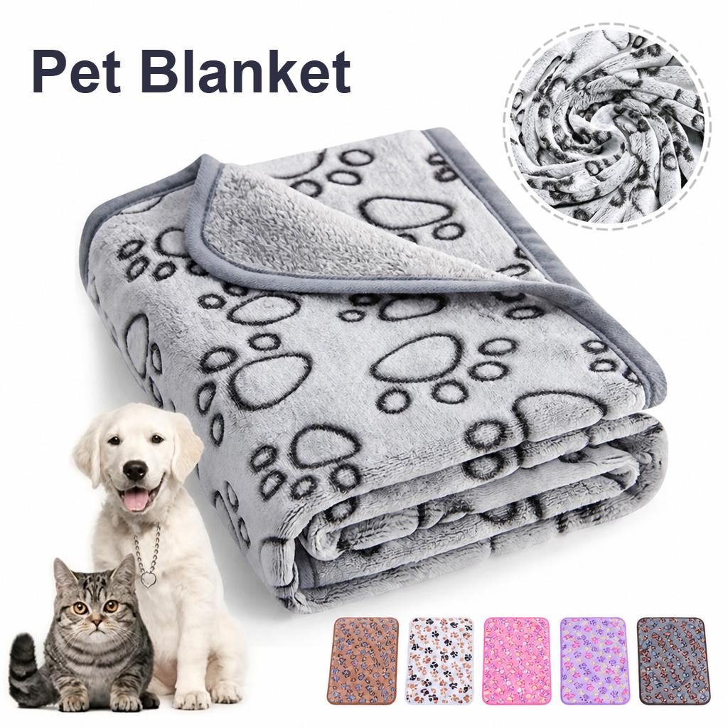Warm Flannel Pet Blanket for Cats and Dogs Thickened Paw Print Cozy All Season 3 Sizes