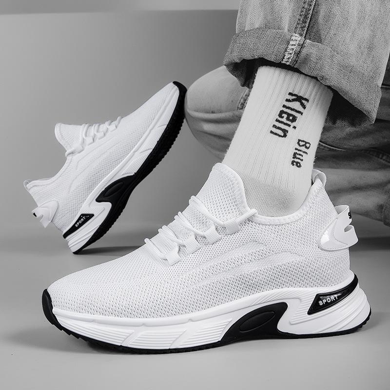 Invisible Inner Height Increase 8CM Fly-woven Running Shoes Thick-soled Muffin Mesh Sneakers Fashionable, Lightweight and Breathable