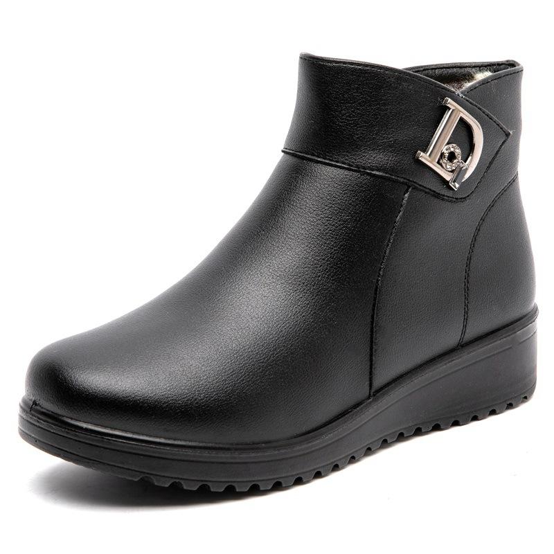 Ботинки для мамы из хлопка среднего возраста, кожаные зимние теплые нескользящие короткие ботинки для бабушки среднего и пожилого возраста, бархатные хлопковые туфли для пожилых людей
