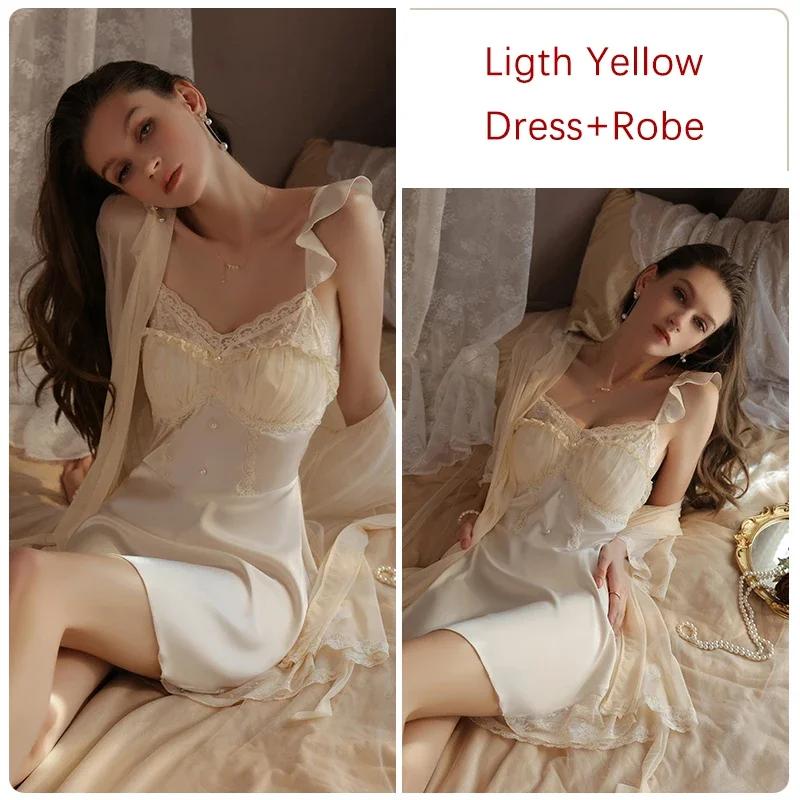 Пижама сексуальная женская ночная рубашка комплект ночная рубашка на подтяжках с бюстгальтером пижама женская сетчатый халат