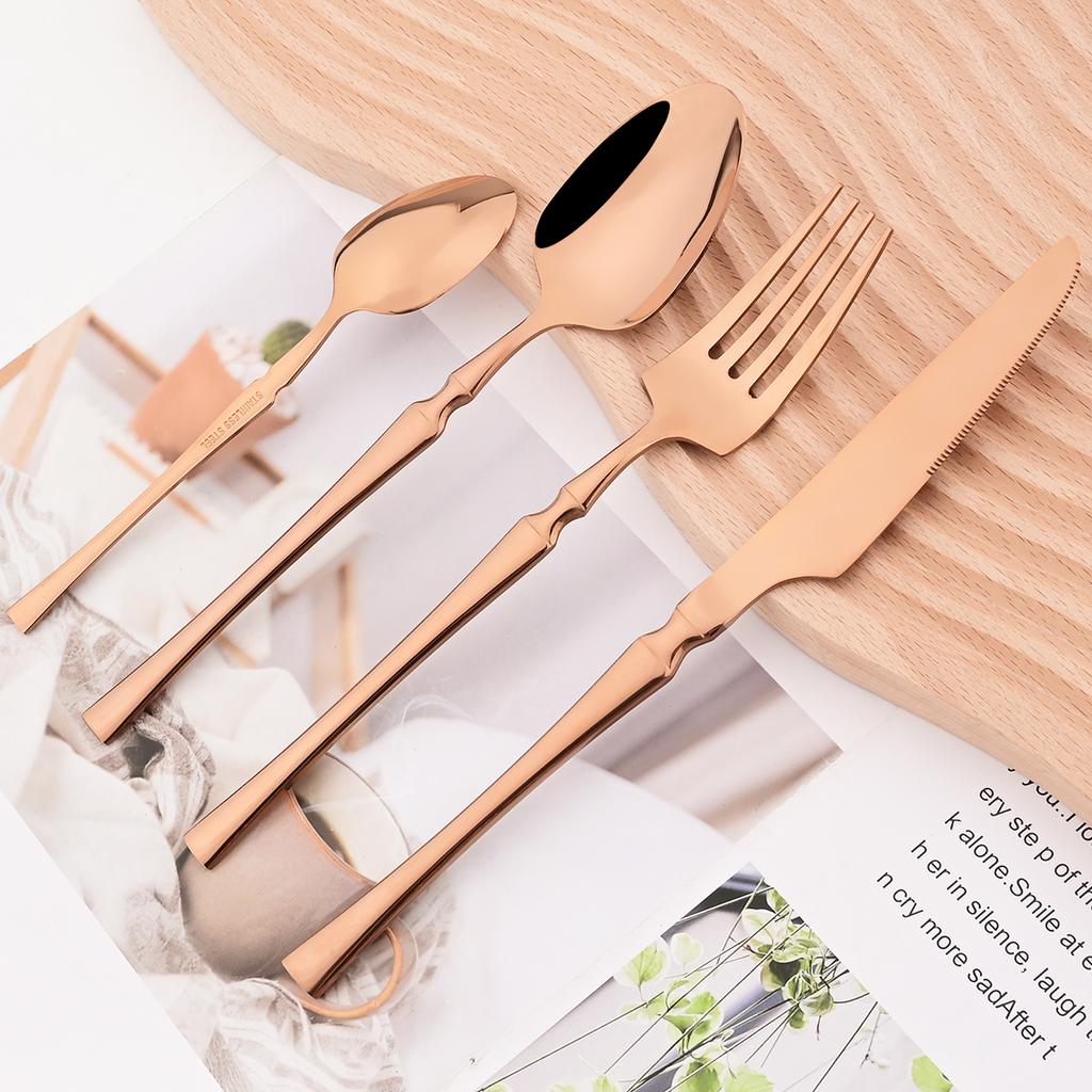 24Pcs Creative Gold Tableware Dinnerware Set Knife Fork Coffee Spoon Cutlery Set Stainless Steel Flatware Western Silverware