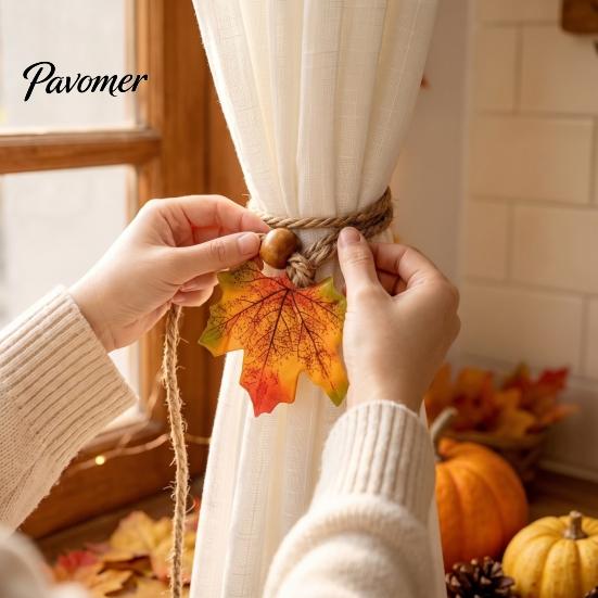 Thanksgiving Home Decorations Maple Leaf Curtain Tieback, Autumn Farmhouse Holder, Rustic Window Tiebacks Decorative Drapery Holdback for Living Room