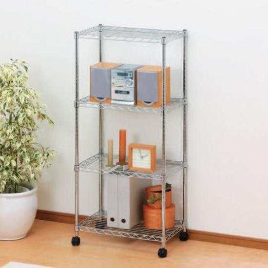 Iris Ohyama SEM-5512 Metal Shelf, 4 Tiers with Casters, Rust-Resistant, 19mm Pole Diameter, 55cm Wide X 35cm Deep X 126cm High, Silver