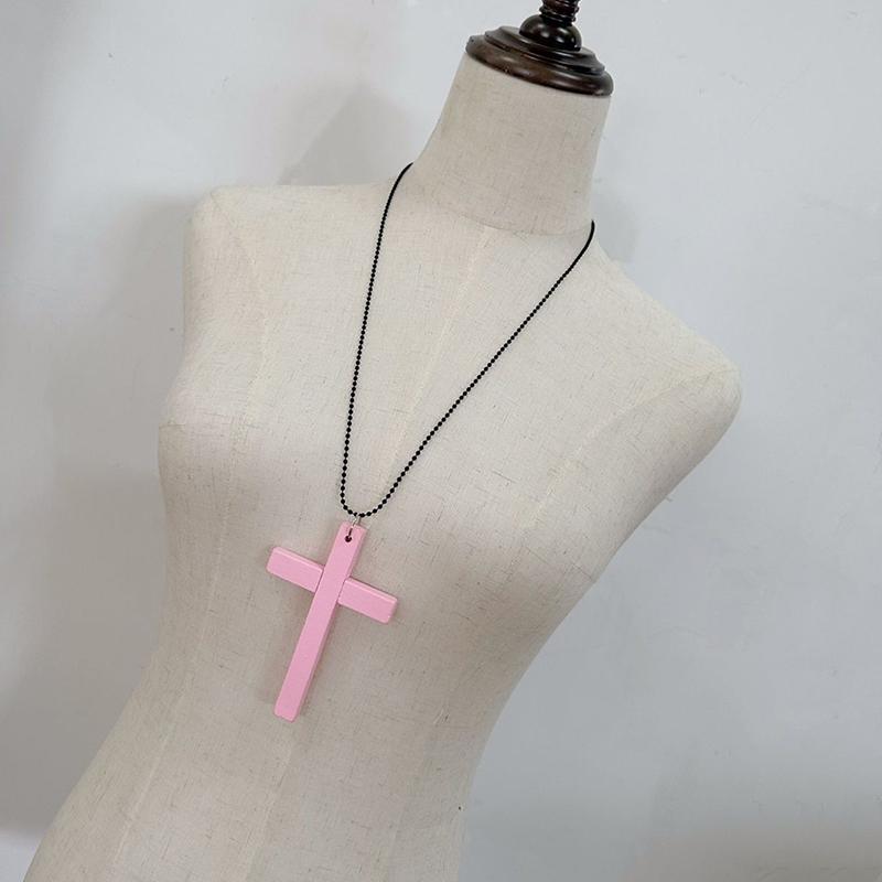 Cross Angel Wings Necklace Jesus Christ Pendant Choker Retro Jewelry Style Natural Wood Amulet