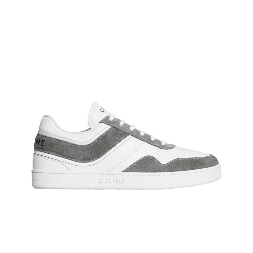 Celine Trainer Low Lace-up Sneakers In Suede Calfskin Calfskin Grey Optic White