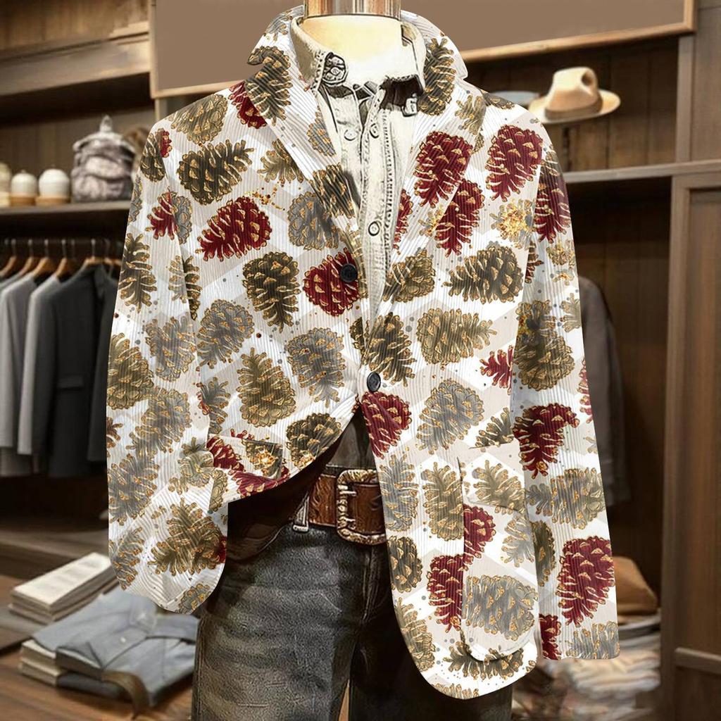 Men's Ugly Christmas Corduroy Warm Pocket Suit Jacket Cardigan Men's Casual Suit