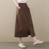 Plus Size Spring Summer Women Midi A-Line Skirt High Waist Black Khaki Coffee Buttons Skirt With Pockets Cotton Linen Simple Skirt