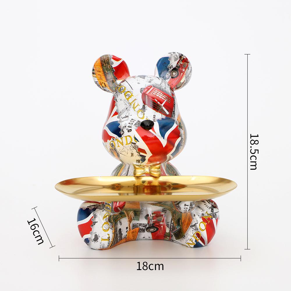 18.5cm Graffiti New Bear Figurine Home Decoration Animal Statue Keys Storage Shelf Modern Room Sculpture Table Decor Statues
