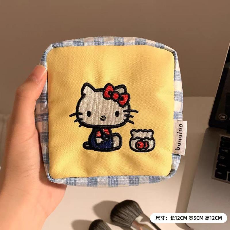 Embroidery kitty cosmetic bag color matching cute cartoon small square bag aunt towel sundries portable liner hand bag