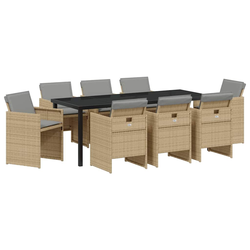 Garden Dining Set 9 pcs Beige Poly Rattan