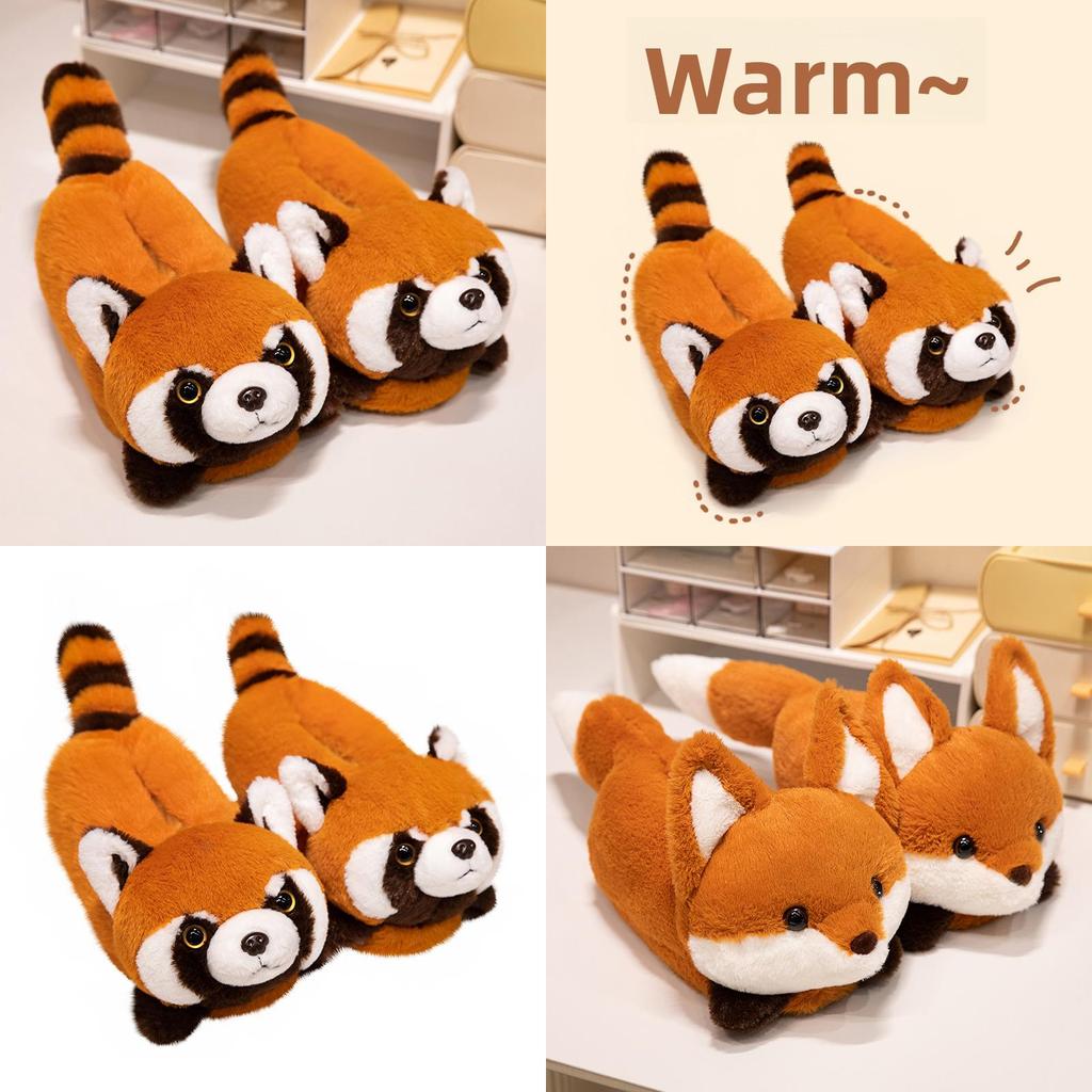 Плюшевые тапочки в виде енота для женщин и мужчин, зимние, домашние, уютные, нескользящие