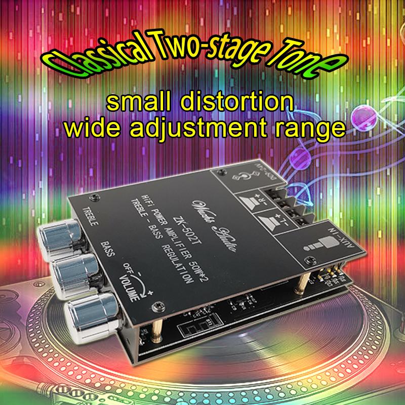 ZK-502T TPA3116D2 Bluetooth 5.0 Amplifier Board 50W×2 2.0 Channel Stereo Audio AMP with Independent Tone Control High Power Bass Amplifier Module