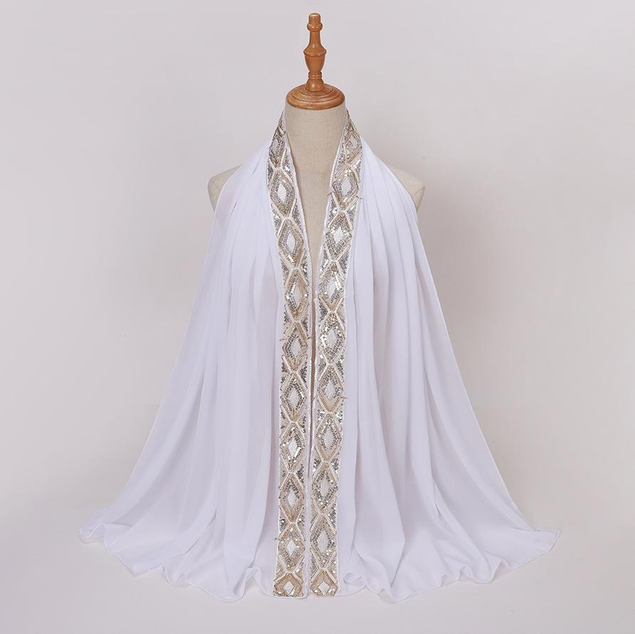 New Pearl Chiffon Embroidered Sequins Decorative Wrap Headscarf, Malaysia Indonesia Fashion Lace Ladies Scarf