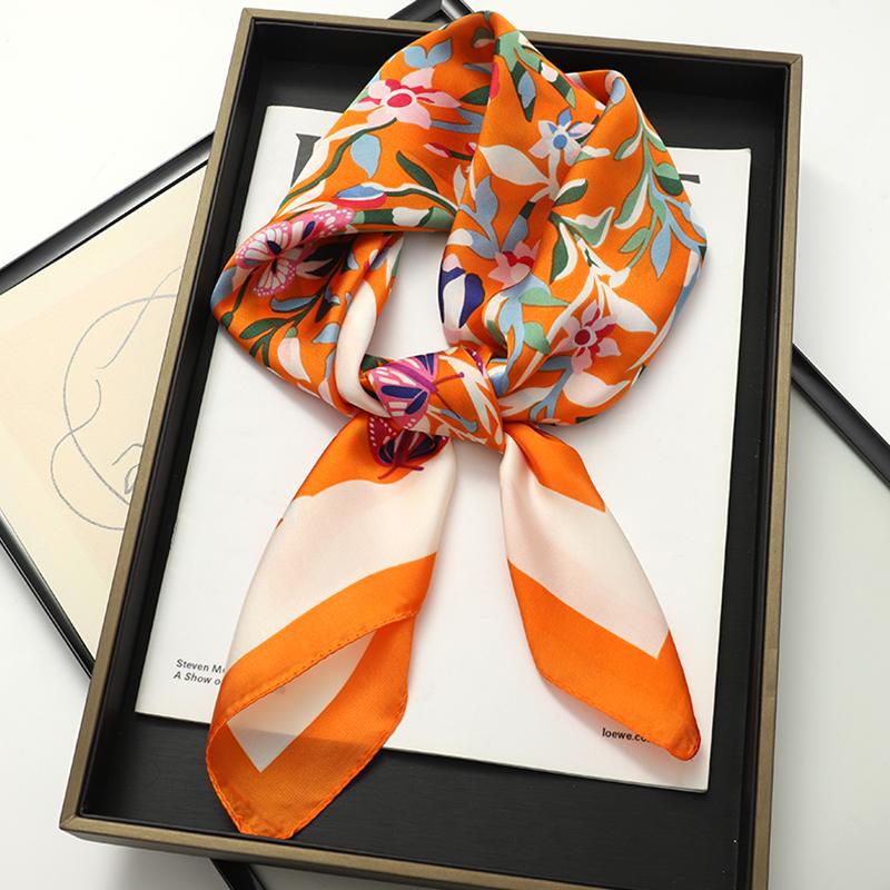 Luxury Women Silk Square Scarf Shawl Fashion Xiaoxiangfeng Print Design Satin Hijab Wraps Neckerchief Female Hair Bands 70*70CM