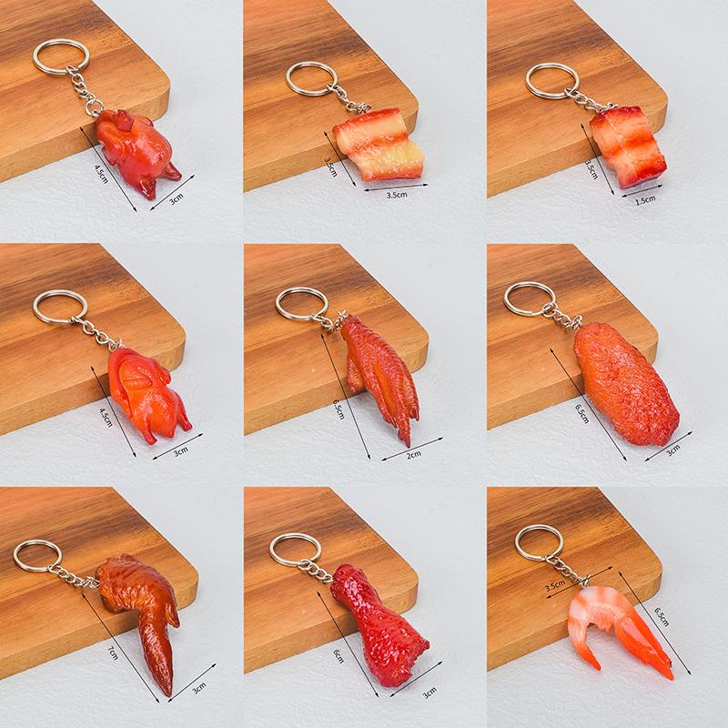 Funny Pvc Pork Belly Chicken Wings Roast Chicken Bag Pendant Hanging Jewelry Key Ring Creative Simulation Food Charms