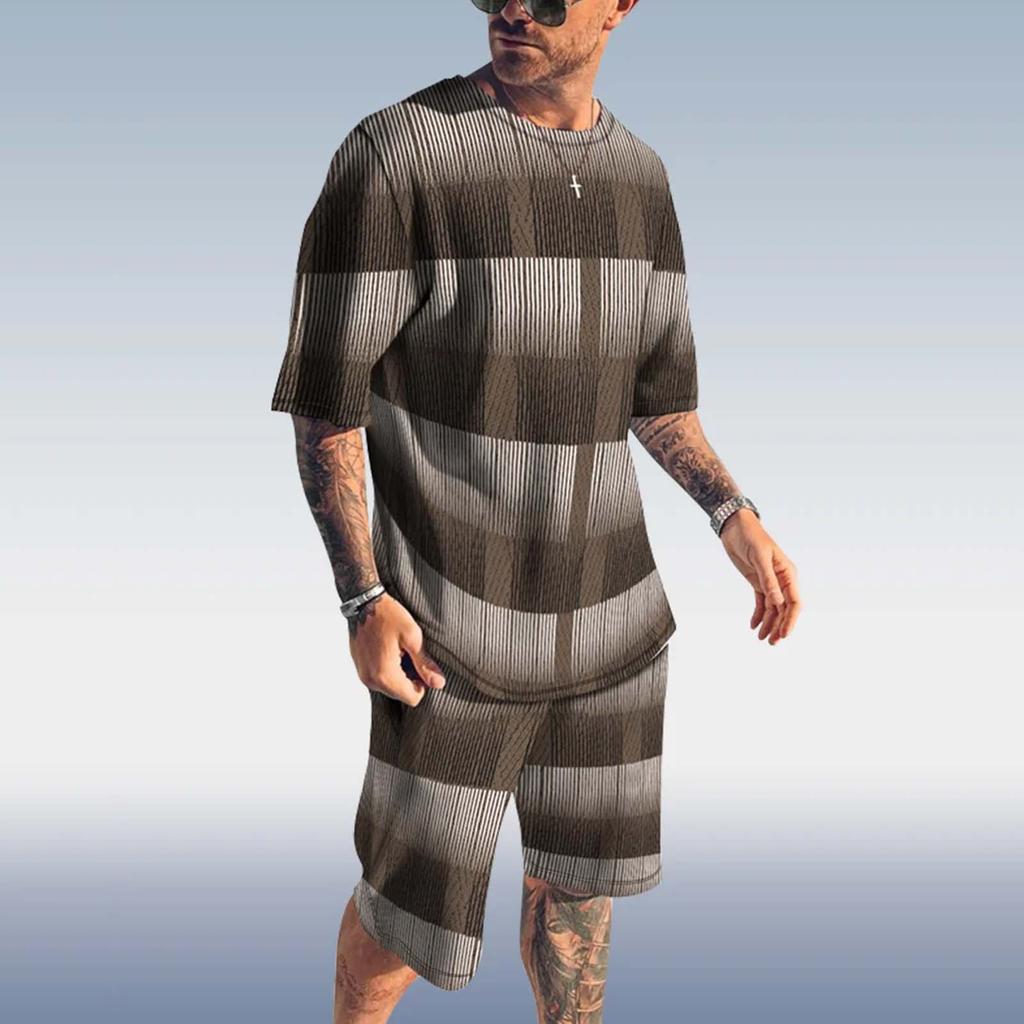 Мужской модный повседневный пляжный стиль с текстурированным цифровым принтом и короткими рукавами